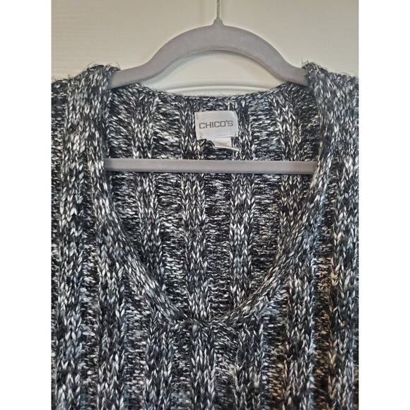 Chico's Grey Black Cable Knit Women's Soft Heavyweight Sweater, Size 3 (XL) - Picture 3 of 10